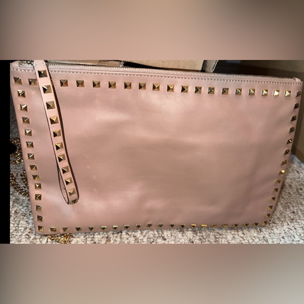 Valentino Blush Leather Wristlet with Gold Studs Authentic